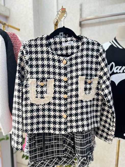 Houndstooth Print Tweed Jacket